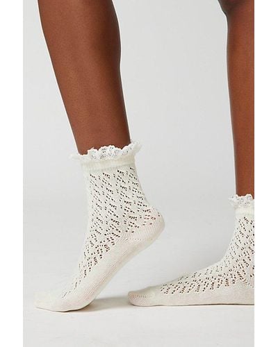 Urban Outfitters Ruffle-Trimmed Pointelle Crew Sock - White