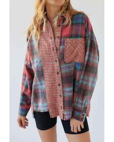 BDG Robbie Spliced Flannel Button-down Shirt - Red