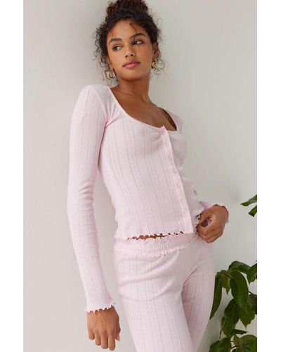 Out From Under Sweet Dreams Pointelle Cardigan In Pink,at Urban Outfitters