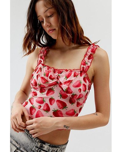 Urban Renewal Remnants Strawberry Ruffle Cropped Tank Top - Red