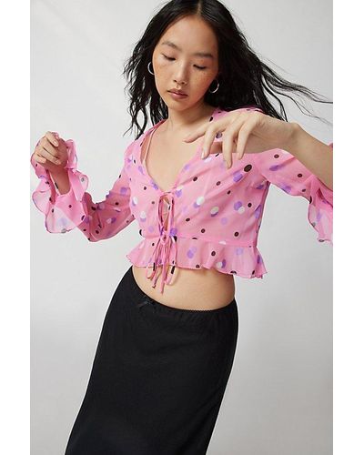 Urban Renewal Remnants Tie Front Ruffle Blouse - Pink