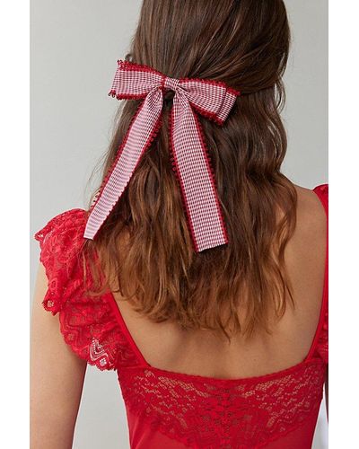 Urban Outfitters Gingham Hair Bow Barrette - Red