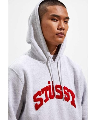 Stussy Chenille Arch Applique Hoodie Sweatshirt - Gray