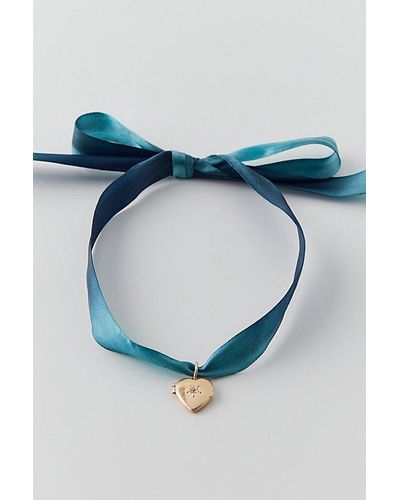 Urban Outfitters Locket Ombre Ribbon Necklace - Blue