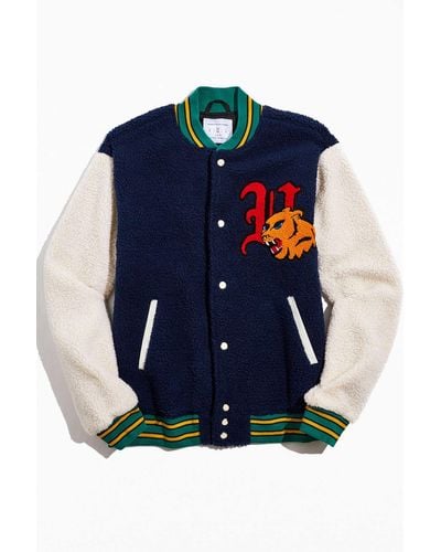 Urban Outfitters Uo Sherpa Varsity Jacket - Blue