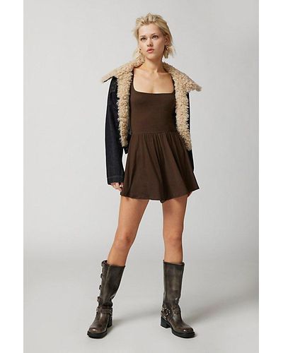 Urban Outfitters Uo Savanah Knit Long Sleeve Romper - Brown