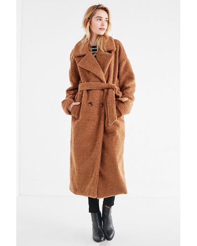 Urban Outfitters Uo Eddie Double-breasted Belted Teddy Coat - Brown
