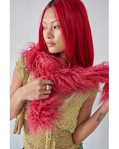 Urban Outfitters Uo Trish Fluffy Faux Fur Scarf - Red