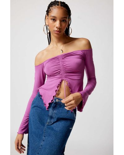 Urban Outfitters Uo Cadence Cinched Flyaway Top In Mauve At - Pink
