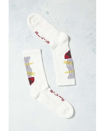Urban Outfitters Uo Noodle Ribbed-knit Socks - White