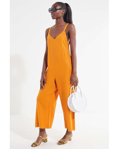Urban Outfitters Uo Marta Linen Side-button Jumpsuit - Orange
