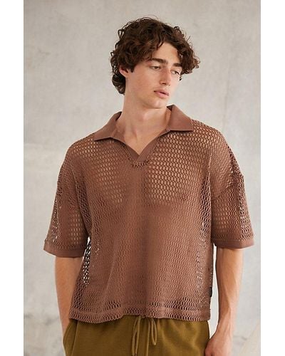 Standard Cloth Foundation Mesh Polo Shirt Top - Brown