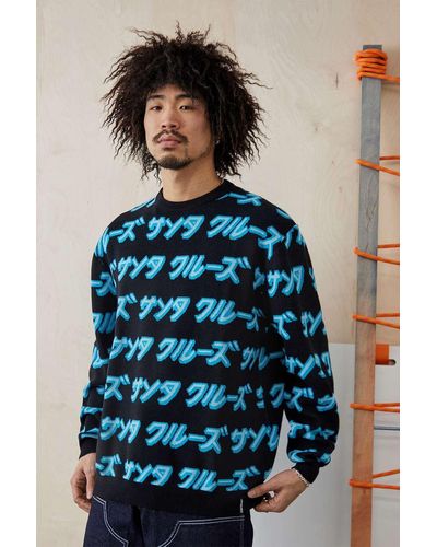 Santa Cruz Uo Exclusive Black Japanese Script Sweatshirt - Blue