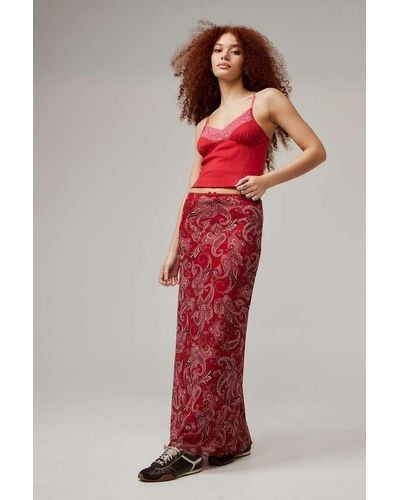Urban Outfitters Uo Paisley Mesh Maxi Skirt - Red