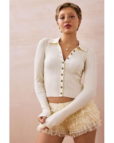 Urban Outfitters Uo Ribbed Polo Cardigan - Natural