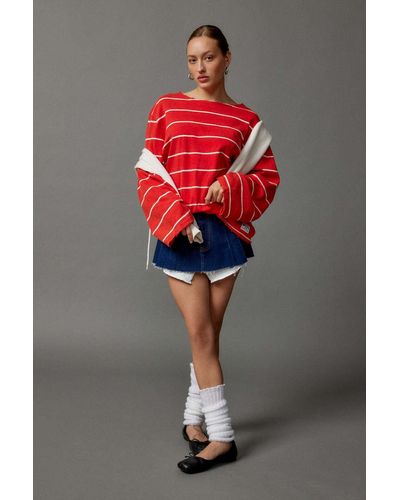BDG Carmen Oversized Long Sleeve Tee In Red,at Urban Outfitters - Grey