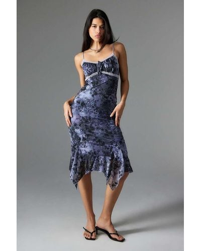 Urban Outfitters Uo Quartz Lilac Paisley Flocked Mesh Midi Dress - Blue