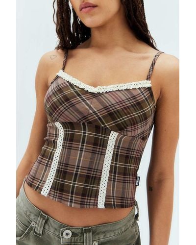 Minga Arlet Plaid Lace Trim Cami Top S At Urban Outfitters - Black