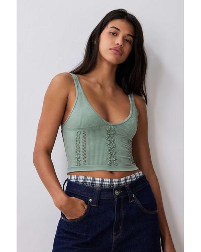 Out From Under Toni Textured Acid Wash Longline Cami - Blue