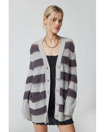 Urban Outfitters Uo Alston Laddered Knit Cardigan - Grey