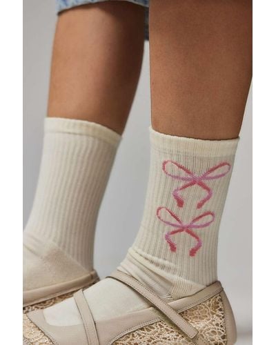 Out From Under Double Bow Print Socks - White
