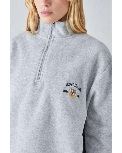 BDG Crest Fleece Mock Neck Sweatshirt - Grey