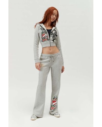 Ed Hardy Heart Roses Graphic Sweatpant In Grey,at Urban Outfitters - Gray