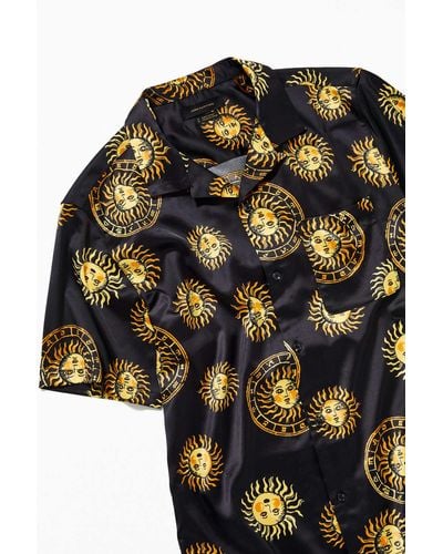 Urban Outfitters Uo Astro Sun Satin Short Sleeve Button-down Shirt - Black