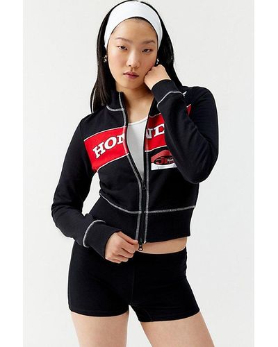 Urban Outfitters Honda Cropped Zip-Up Sweatshirt - Red