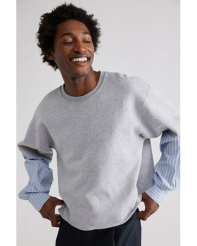 Urban Renewal Remade Shirting Sleeve Crew Neck Sweatshirt - Grey