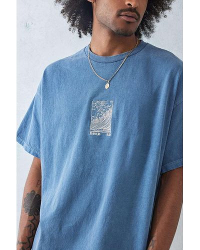Urban Outfitters Uo Blue Hokusai Embroidered T-shirt Top