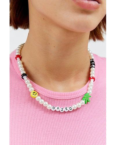 Urban Outfitters 4:20 Pearl Beaded Necklace - Pink