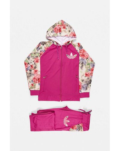 Urban Renewal One-of-a-kind Pink Floral Adidas Tracksuit
