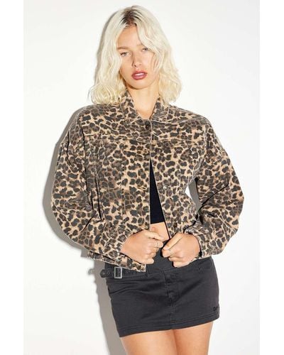 Lioness Carmela Leopard Print Jacket Xs At Urban Outfitters - Grey
