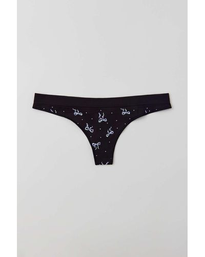 Out From Under Minimal Seamless Thong In Bows,at Urban Outfitters - Black