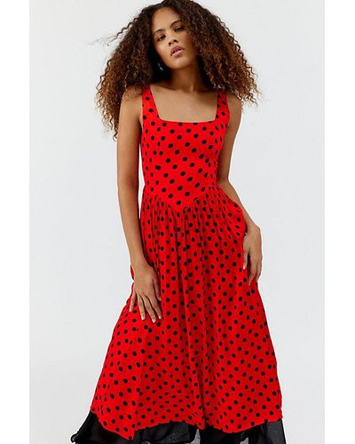 Urban Outfitters Uo Lydia Polka Dot Midi Dress - Red