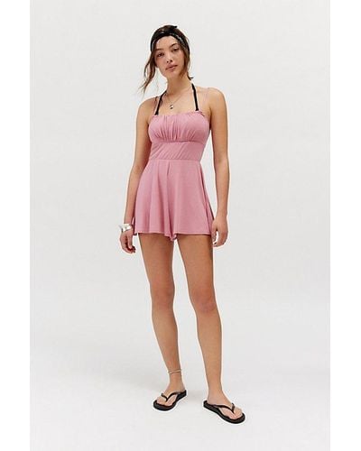 Urban Outfitters Uo Emma Square Neck Romper - Pink