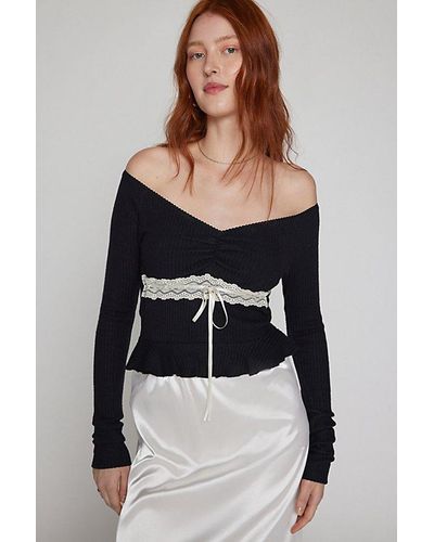 Kimchi Blue Kimchi Gianna Off-The-Shoulder Lace-Inset Top - Black