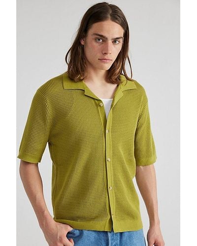 Rolla's Bowler Grid Knit Short Sleeve Shirt Top - Green