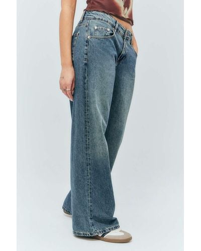 Motel Washed Denim Low-rise Roomy Jeans - Blue