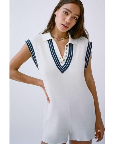 Urban Outfitters Uo Lauryn Collared Knit Romper - White