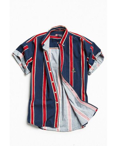 Urban Outfitters Vintage '90s Vertical Stripe Short Sleeve Button-down Shirt - Blue