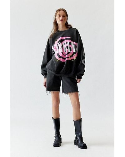 Urban Outfitters Nirvana Helix Smile Oversized Crew Neck Sweatshirt - Black