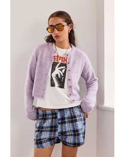 Urban Outfitters Uo Casey Crew Cardigan - Purple