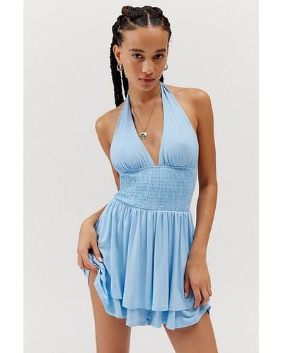 Urban Outfitters Uo Arielle Knit Halter Romper - Blue