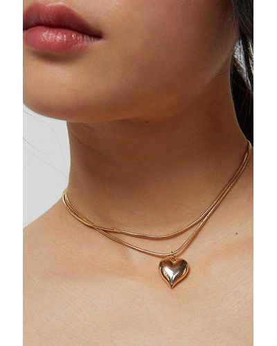 Urban Outfitters Delicate Heart Charm Necklace - Brown