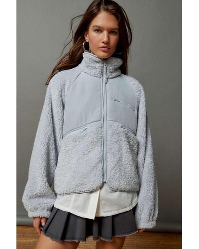 BDG Chuck Fleece Zip-up Jacket In Light Blue,at Urban Outfitters - Gray