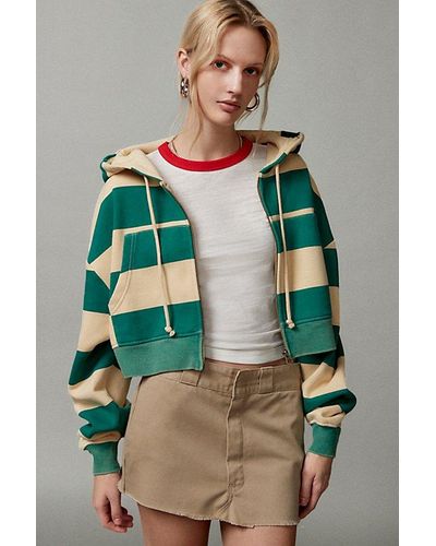 BDG Leah Stripe Zip-Up Hoodie Sweatshirt - Green
