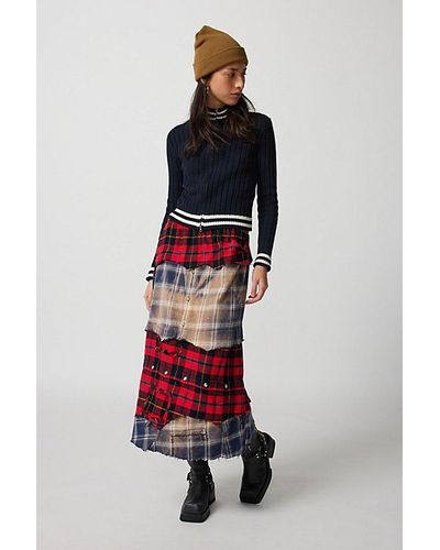 Urban Renewal Re/Creative Remade Tiered Flannel Maxi Skirt