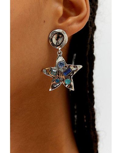 Urban Outfitters Hammered Gem Star Earring - Brown